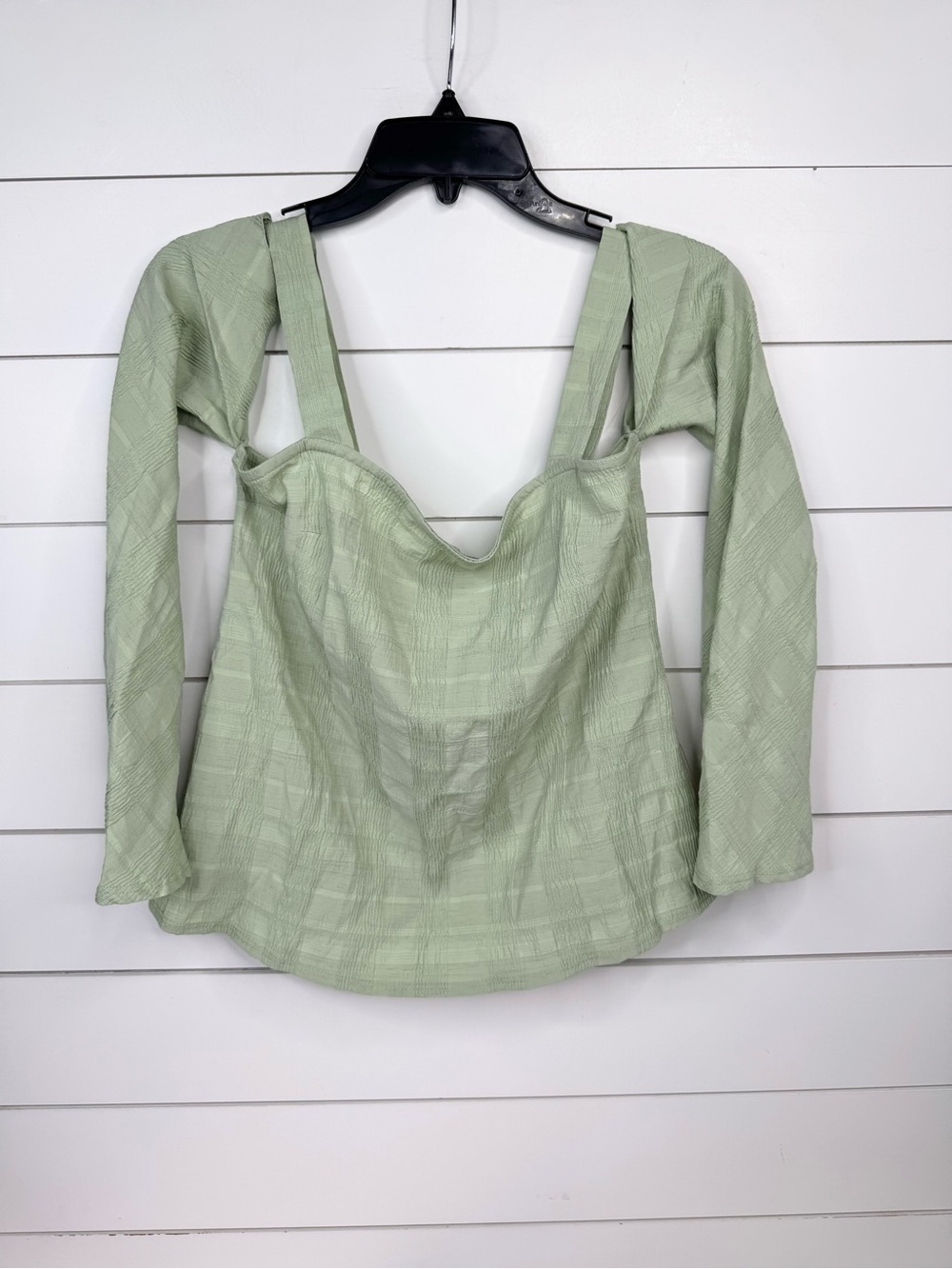 Topshop Blouse Womens Size 6 Sage Green Textured Cold Shoulder Long Sleeve
